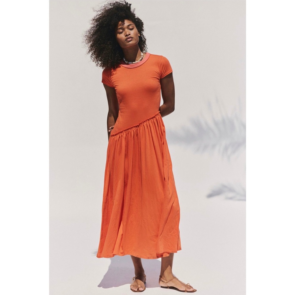 Free People Katerina Midi Dress Large New NWT Cotton Jersey T-Shirt Casual Fall